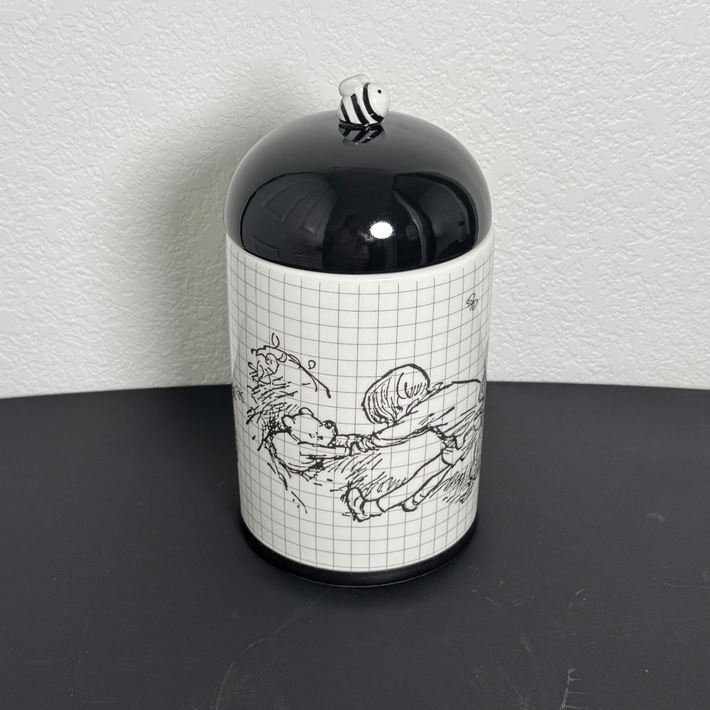 Disney Winnie the Pooh Classic Sketch Cookie Jar White Black Bee Finial
